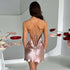 Hirigin Satin Spaghetti Strap Backless Mini Dress